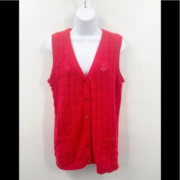 Vintage 60s 70s Red Knit Sweater Vest Sears M L - Picture 1 of 6